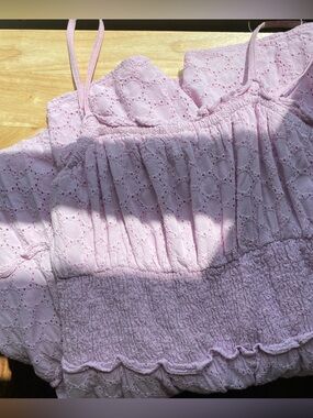 pink Sim & Sam smocked eyelet sundress with tiered skirt size M